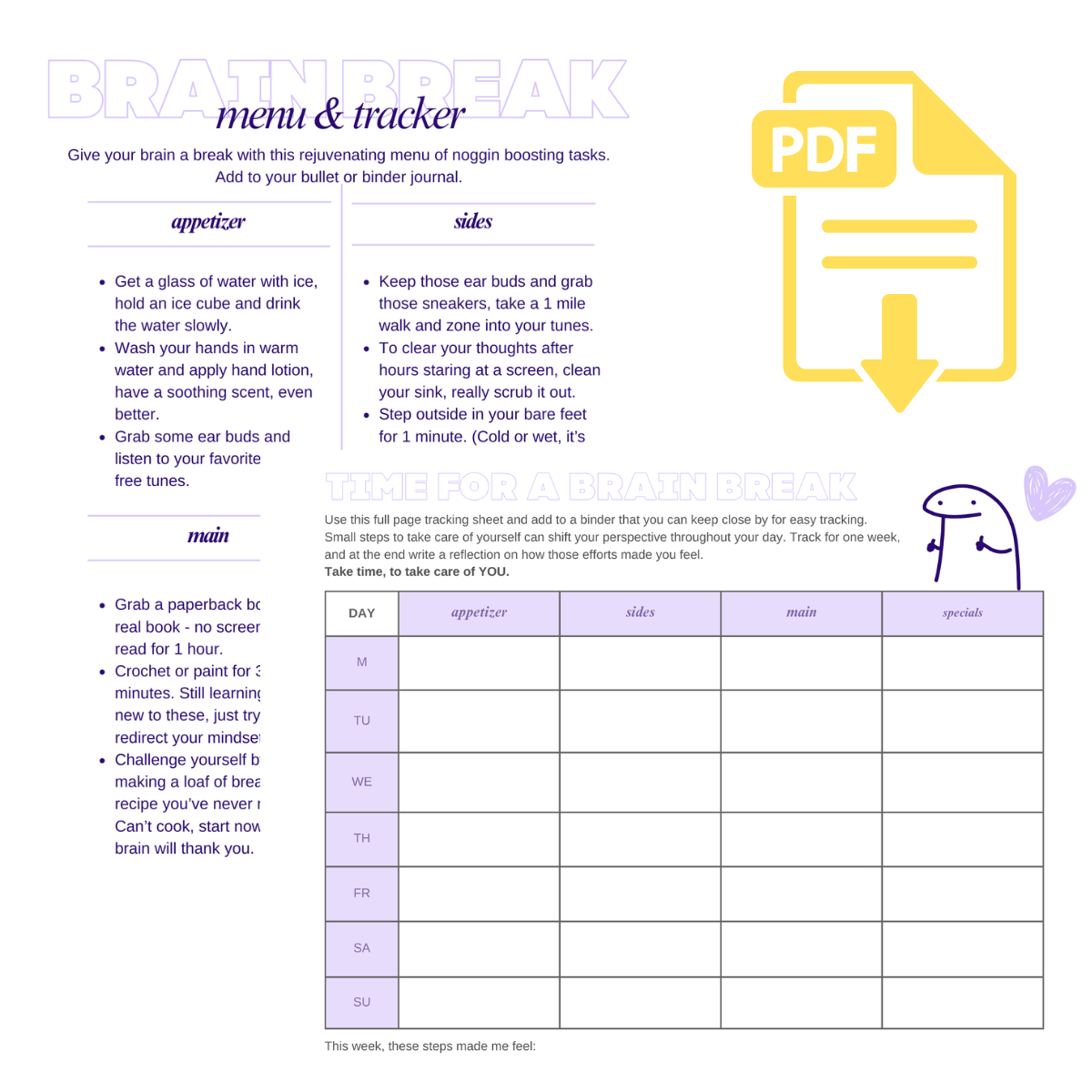 Brain Break Menu and Success Tracker