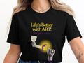 Black t-shirt with "Life's Better with Art!" and paint brush illustration.